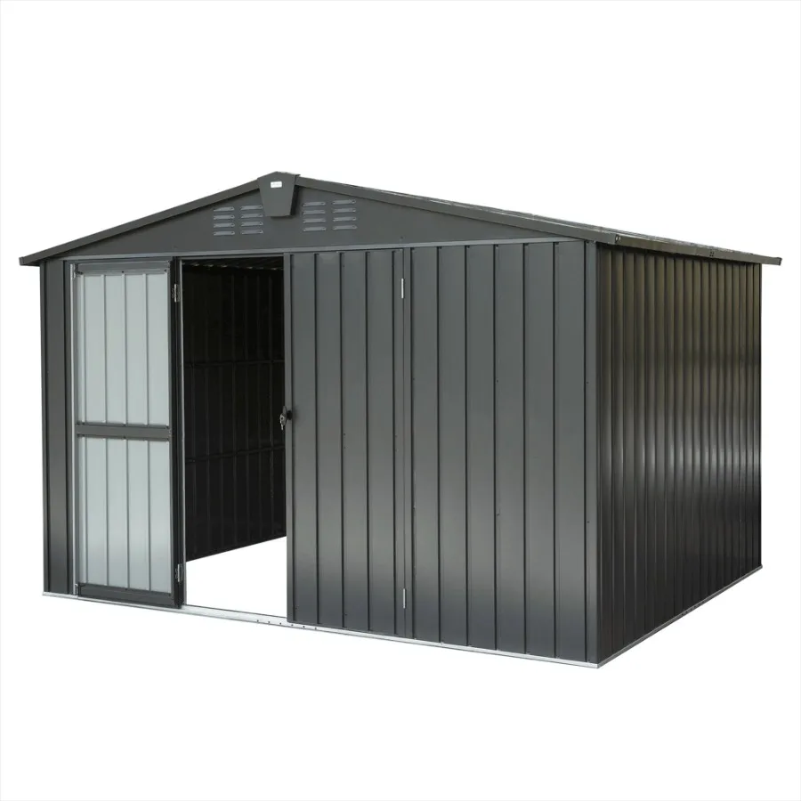

Outdoor Storage Shed 10'x 8' Metal Garden Shed for Bike Trash Can Tools Galvanized Steel Outdoor Storage Cabinet with Lockable