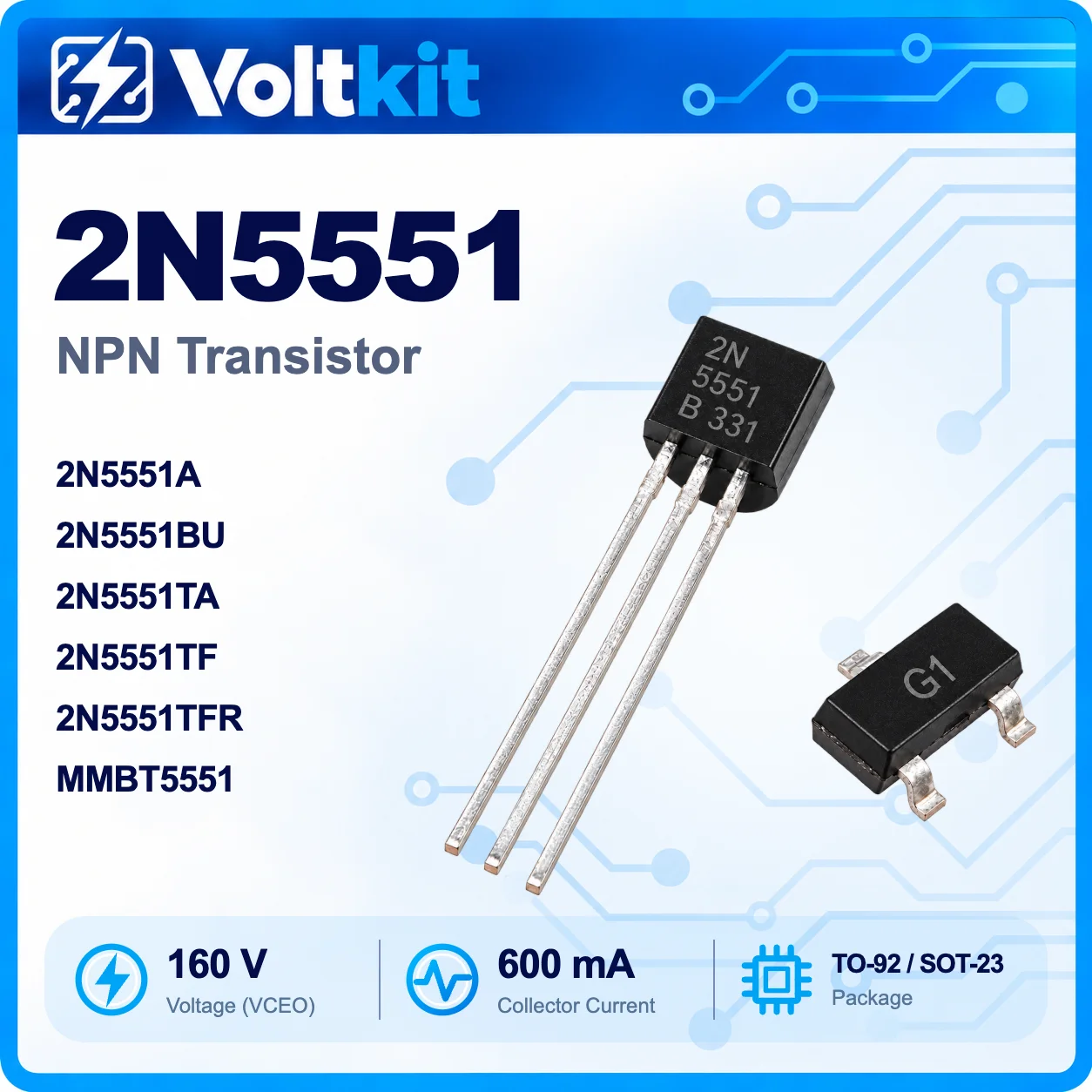 100PCS 2N5551 SOT-23-3 SOT-23 BJT Transistor New Original In Stock Wholesale