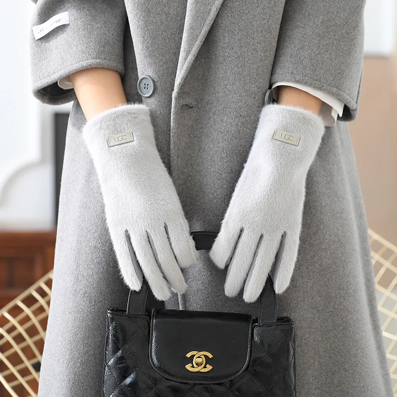 قفازات عصرية أنيقة من جلد الغزال للنساء من فرو المنك الصناعي قفازات دافئة وصديقة للبشرة قفازات شاشة لمس حلوة وناعمة للتنقل #3