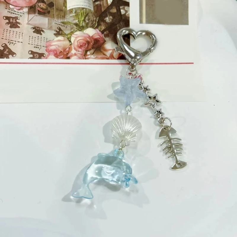 Stylish Dolphin and Seashells Phone Charm Unique Dolphin Shell Mobile Charm Keychain for Daily Use and Special Occasions