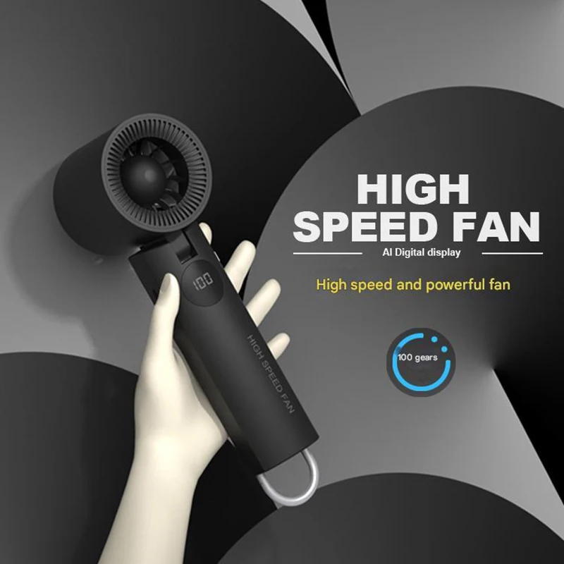 100-Level Handheld Fan with LED Display, 2000mAh Rechargeable Mini Fan, Carabiner Clip for Backpack, Portable Cooling for Women