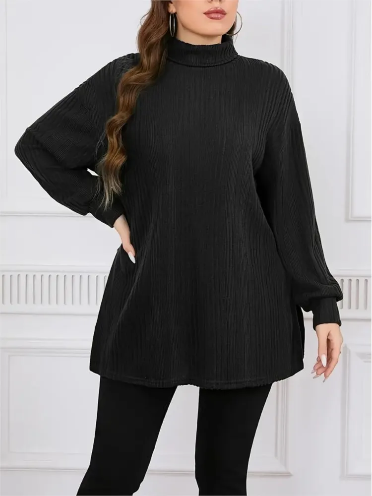 Plus Size Knitted Autumn Winter Turtleneck Pullover Sweater Women Loose Pleated Casual Ladies Sweaters Modis Woman Sweater Tops