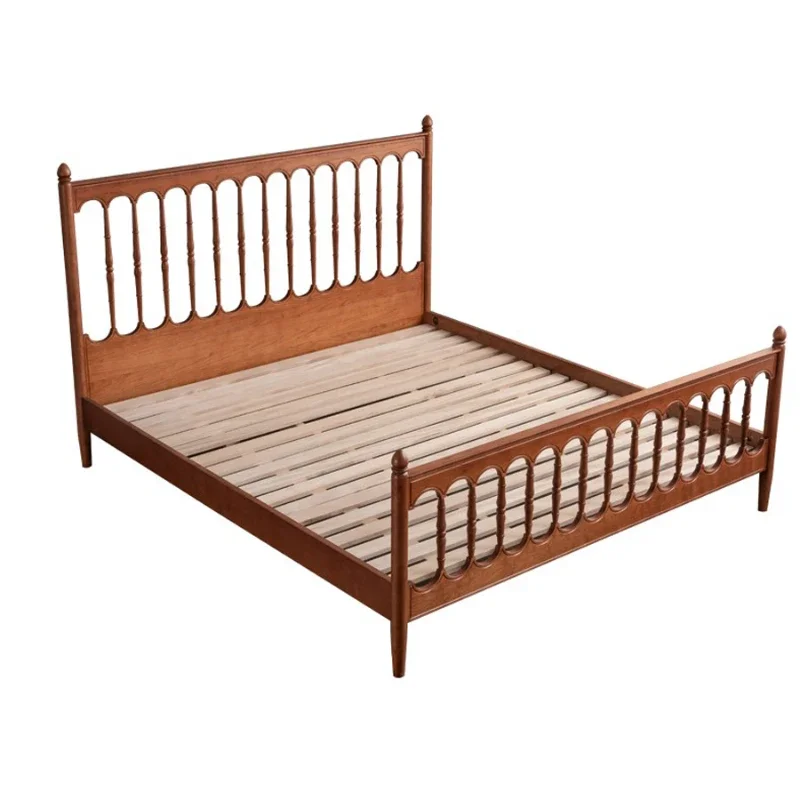 Nordic retro solid wood bed small beauty cherry Roman column double bed teak bedroom Windsor bed