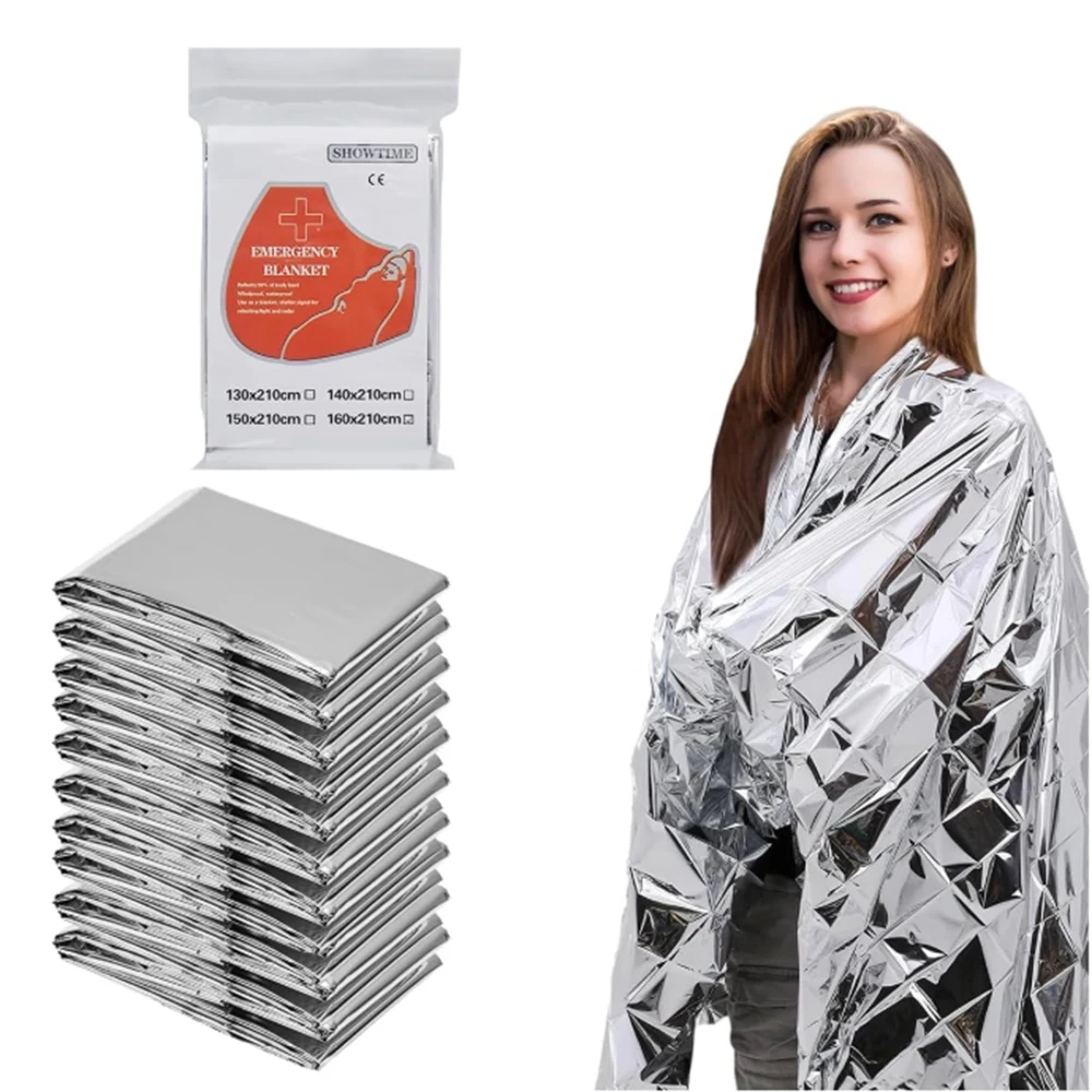 

Аварийное одеяло из фольги для выживания на открытом воздухе, первая помощь, военный спасательный комплект, ветрозащитное водонепроницаемое термоодеяло из фольги для кемпинга ﻿