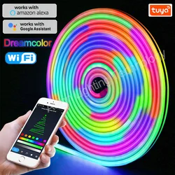 Tuya WiFi 2M 5M 8M 10M 12V RGBIC Neon Rope Light 12V 96Leds/M RGB Chasing Neon LED Strip Ribbon For Bedroom Bars Alexa Lamp