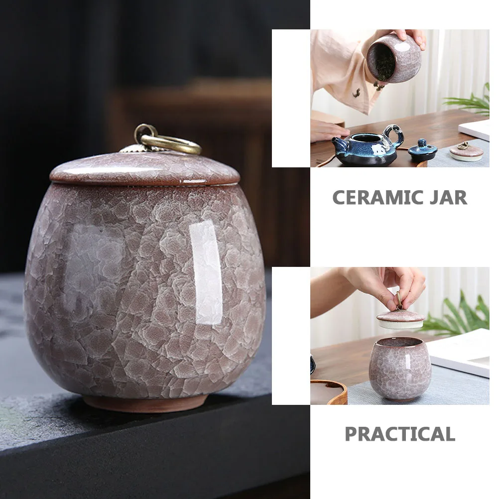 Pot de poudre à ongles en céramique, boîte de rangement à motif de fissure de glace, outil de manucure multifonction, porte-bonbons au thé, conteneur avec couvercle