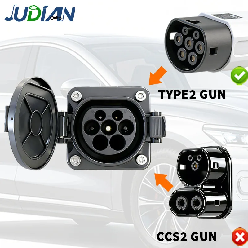 Type 2 Square EV Charger Male Socket IEC62196 16A 32A Electric Car Charging Side Socket Without Cable