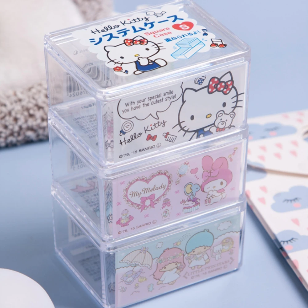 

Anime Sanrio Hellokitty Melody Transparent Storage Box Cute Cartoon with Lid Stackable Home Dustproof Jewelry Box Girl Gift