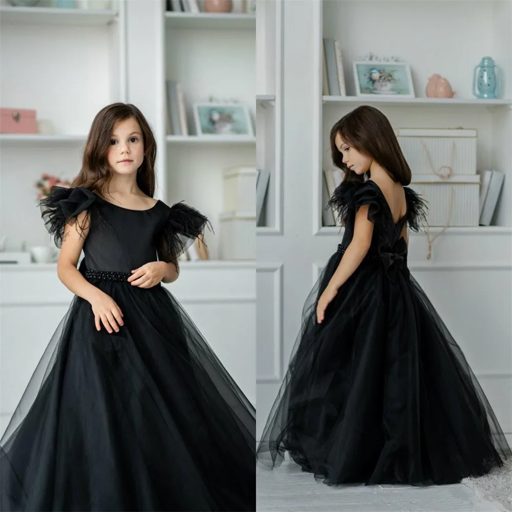 Vestidos simples de floricultura com laço, tule, concurso, vestidos de noite, baile de aniversário, primeira comunhão, casamento, roupa formal