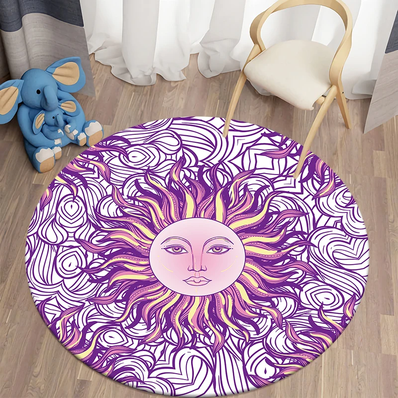 Round Living Room Rug Sun Moon Bedroom  Boho Floor Mat Home Decor  Moda