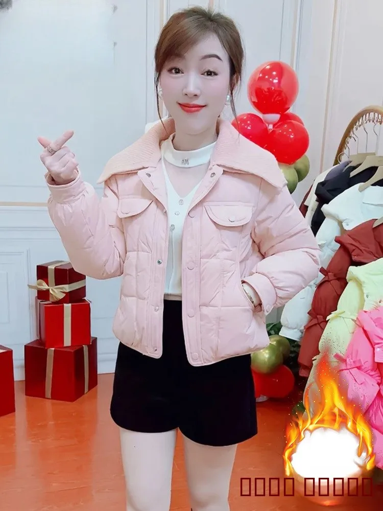 

Утепленная хлопковая куртка для женщин: модное зимнее пальто в корейском стиле с молнией, длинными рукавами и воротником