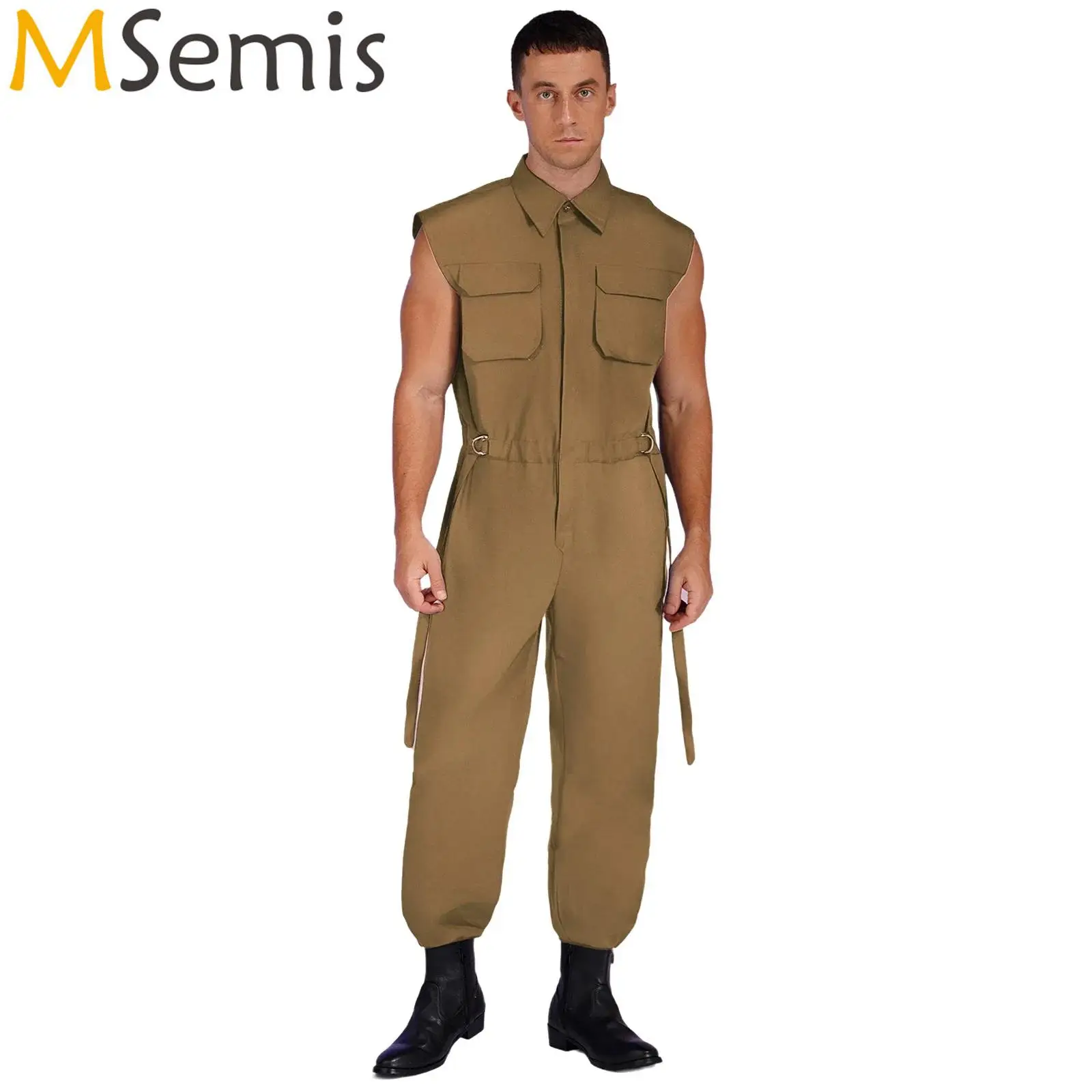

Mens Work Wear Resistant Coverall Jumpsuit Workwear Adjustable Buckle Drawstring Waist Bodysuit with Pockets Workshop Uniforms