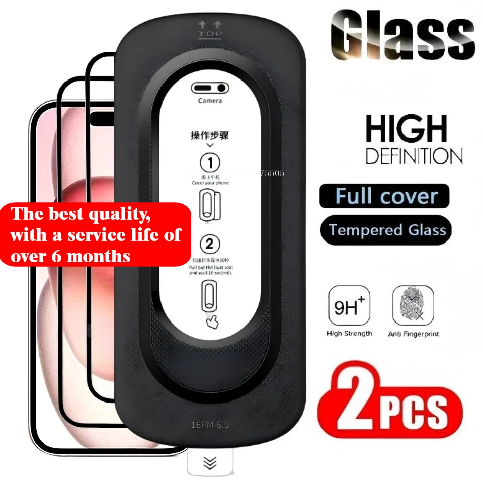 

2Pcs Ultra HD Tempered Glass for iPhone 16 Pro Max 15 14 17 ProMax 14 15 Plus 12 13 17 ProMax Dust Free Install Screen Protector