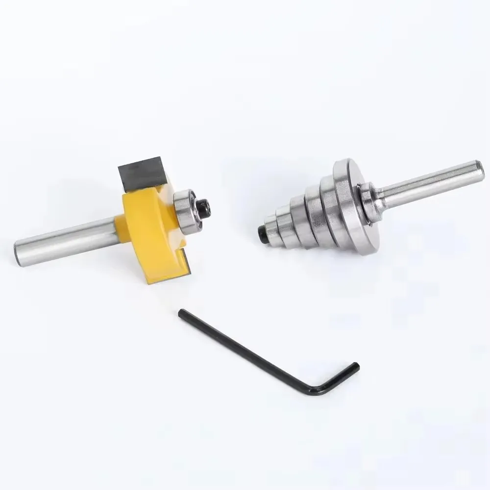 2PC 8MM Gambo Fresa Intaglio del Legno Rabbet Router Bit con 6 Cuscinetti Regolabili Tenone Fresa Carburo Cementato