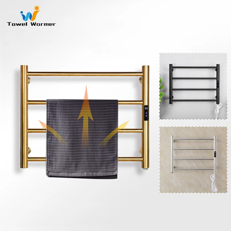 Gold/Chrome Electric Heated Towel Rail Smart Temperature Time Control Towel Warmer Stainless Steel Bathroom Electric Towel Rack