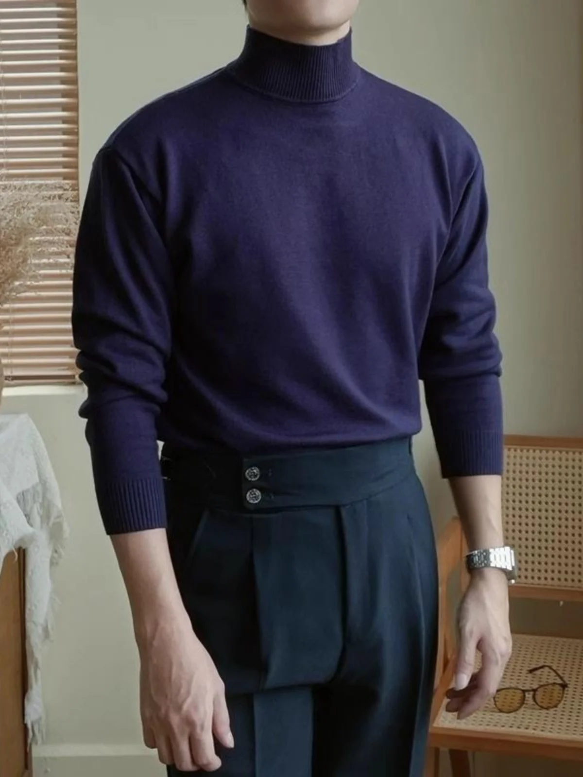 

Осенне-зимний трикотаж High Ne, мужской теплый трикотаж Fce Long Sve f High Ne Slim Fit Faionable Ci Sle Casual irt