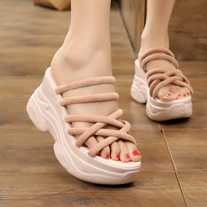 High-Heeled Shoes Lady Slippers Soft Slipers Women Slides Platform Fashion Flock Comfort 2022 Flat Luxury PU Super House Slipper