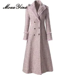 MoaaYina Fashion Designer Autumn and Winter Women's Coat Long-Sleeved Double breasted Streetwear Pink Plaid S-3XL Overcoat