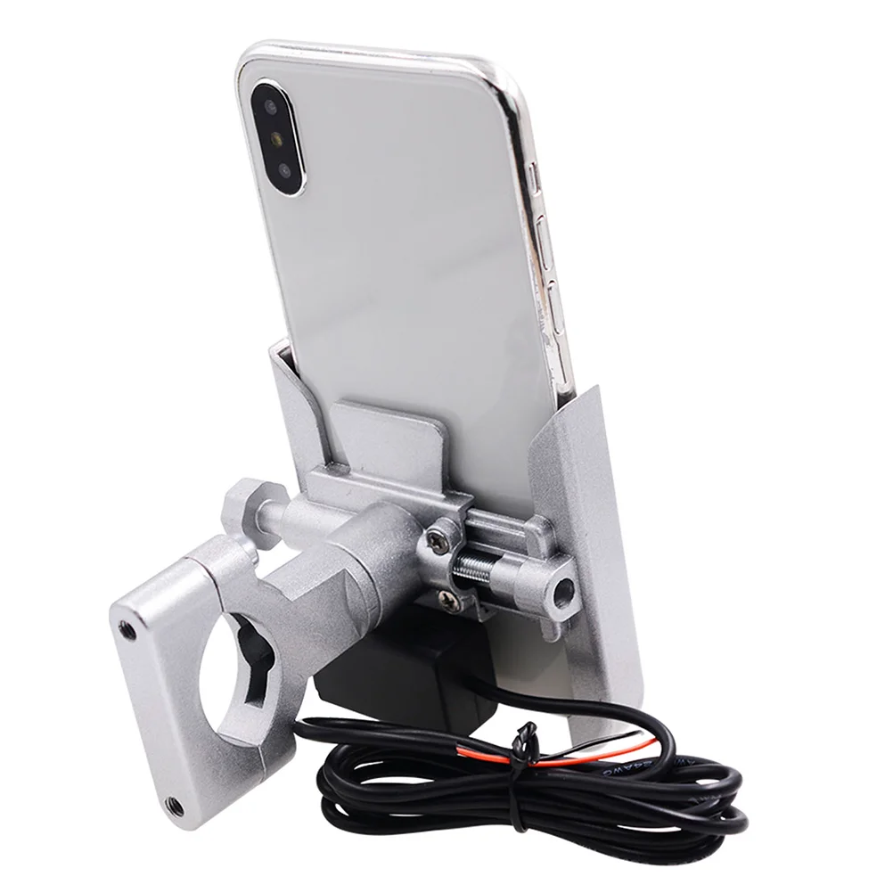 

Cell Phone Car Mount Holder Aluminum Alloy Handlebar Support Silver Motorcycle Fast Charging