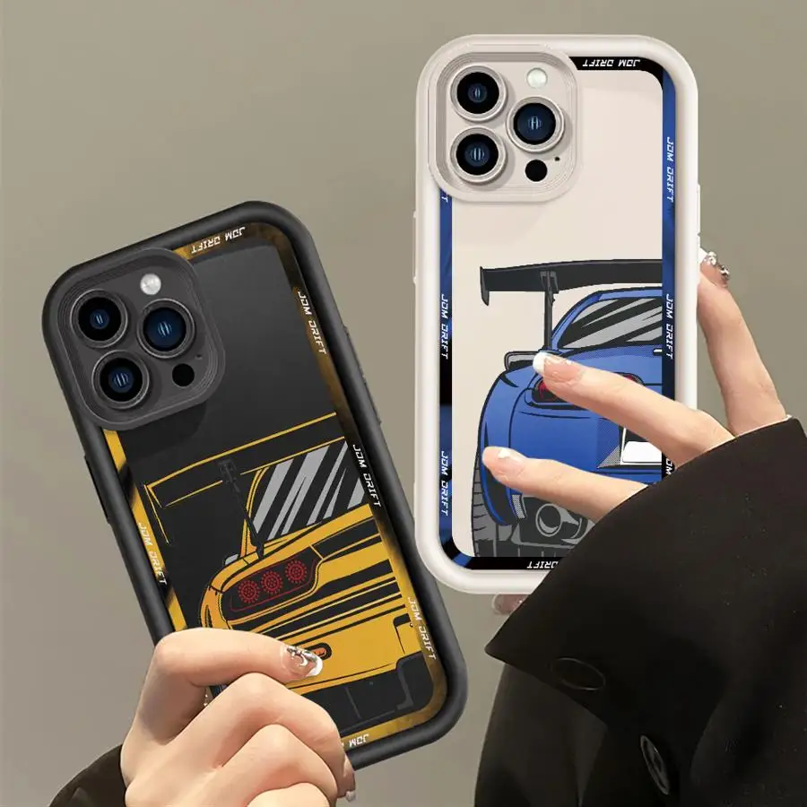 

Japanese JDM Drift Car Soft Shell Case for iPhone XR 15 16 14 Plus XS Max 17 Air 16e 13 12 11 Pro Max