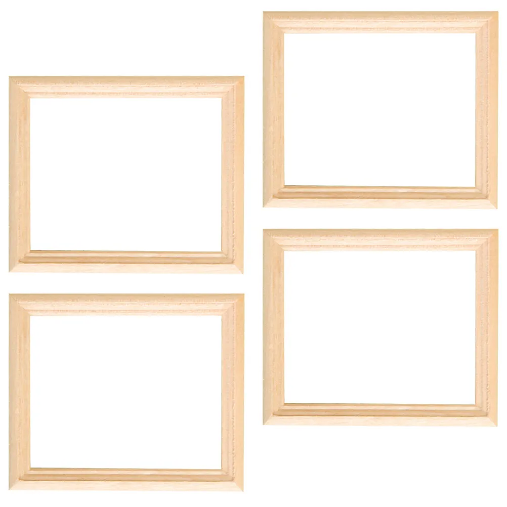 

Набор из 4 миниатюрных деревянных фоторамок: натуральное дерево, маленькие рамки для картинок, декор для миниатюрного домика, аксессуары для микроландшафта