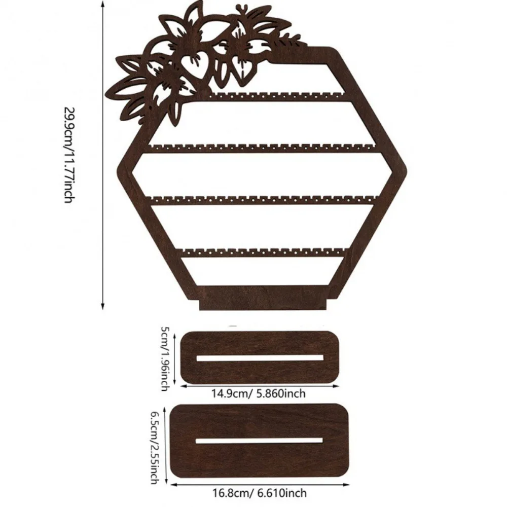 Vintage Wooden Earring Holder Anti-slip Hollowed Out Flower Jewelry Storage Holder Space Saving Tabletop Organizer Rack