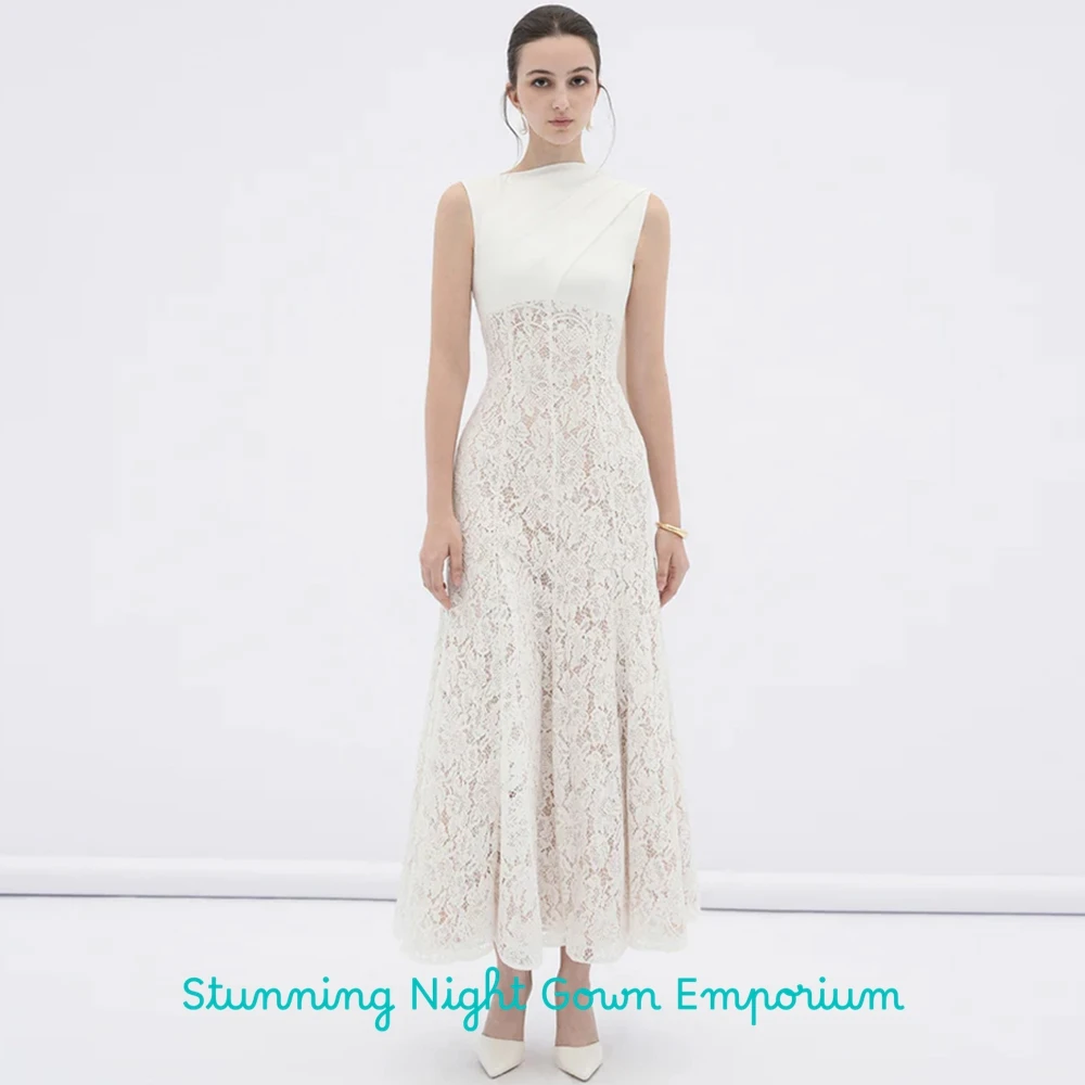 Delicate White Lace Evening Dress Elegant O-Neck Sleeveless Party Dresses Fashion Zipper Back Customized Special Occasion Gowns image 2