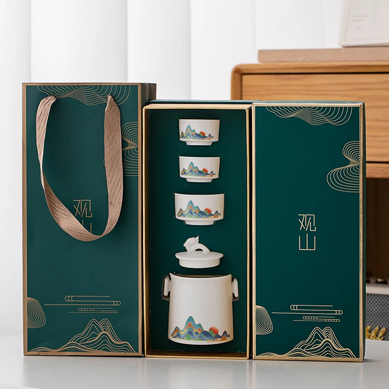 

Outdoor Travel Tea Set Ceramic Quick Cup One Pot Three Cups Holiday Simple Tea Set Portability Kung Fu Tea Set Event Gift Box