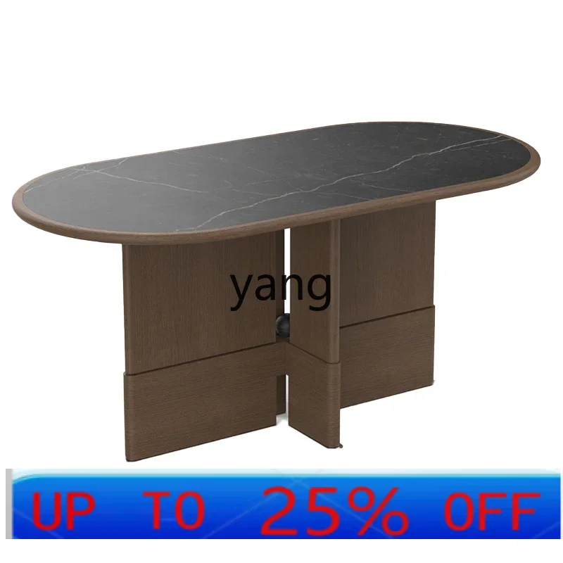 

LTT dining table modern simple light luxury solid wood oval table home living room retro
