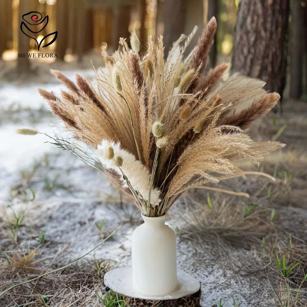 Dried Flower Pampas Grass Bouquet Boho Home Room Decor Natural Whisk Fluffy Rabbit Tail Wedding Christmas Decoration Arrangement