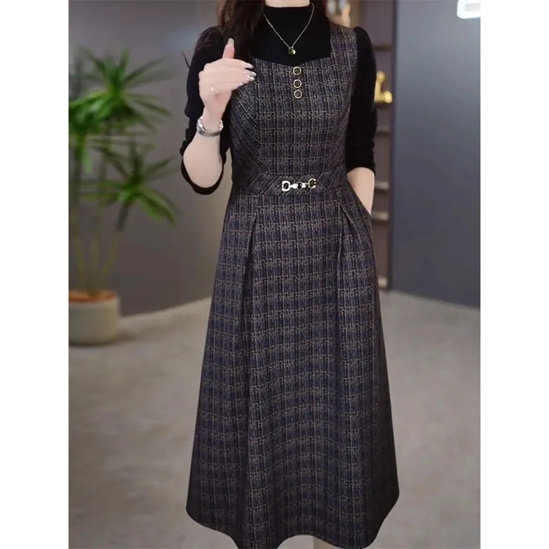 

Korean Lady Round Neck Maxi Dress Middle Aged Mother Printing Long Dresses Spring Autumn Women Large Size 4XL Patchwork Vestidos