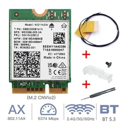 Tarjeta Wifi 6E AX211 M.2 CNVIo2 Bluetooth 5,3, adaptador de red inalámbrico de triple banda de 5374Mbps, tarjeta Ethernet AX211NGW NGFF