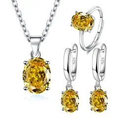 LIHONG 925 Sterling Silver Jewelry Sets For Women Ellipse Zircon Ring Necklace Earrings Luxury Accessories Free Shipping Offers