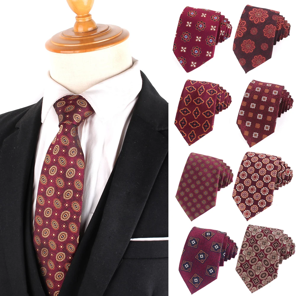 

New Floral Ties For Men Women Dark Red Pattern Neck Tie For Party Business Paisley Neckties Wedding Neck Tie For Groom Gifts