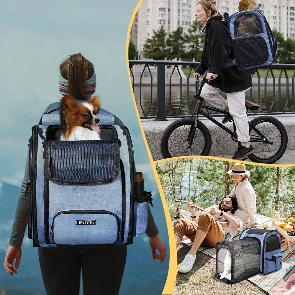 Pet Backpack Expandable Foldable Cat Carrier for Small Medium Dog and Cat Transport Dog Bag Large Space Pets Carrier with Zipper