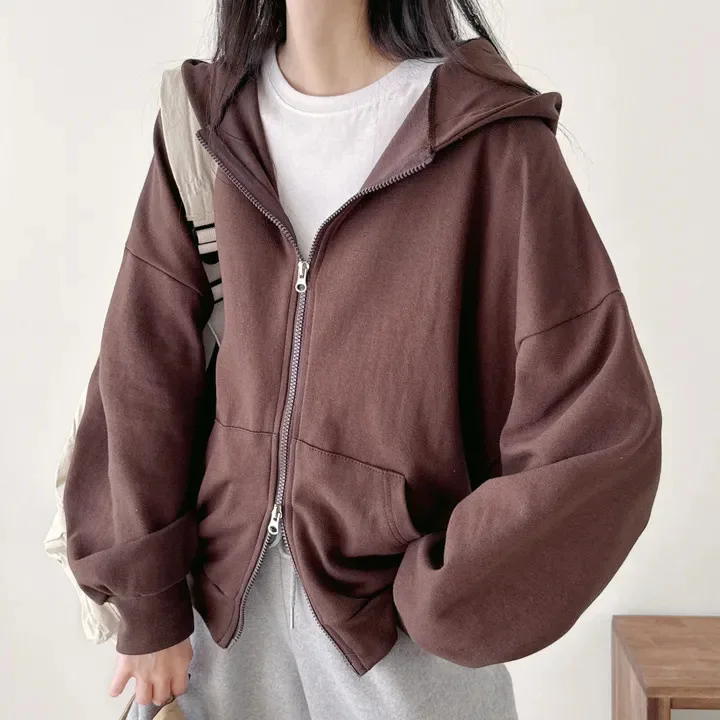 

Korean Short Zipper Hoodie Women's Spring Autumn Thin Design Small Size Outerwear Top Fashionable Streetwear Sweatshirt