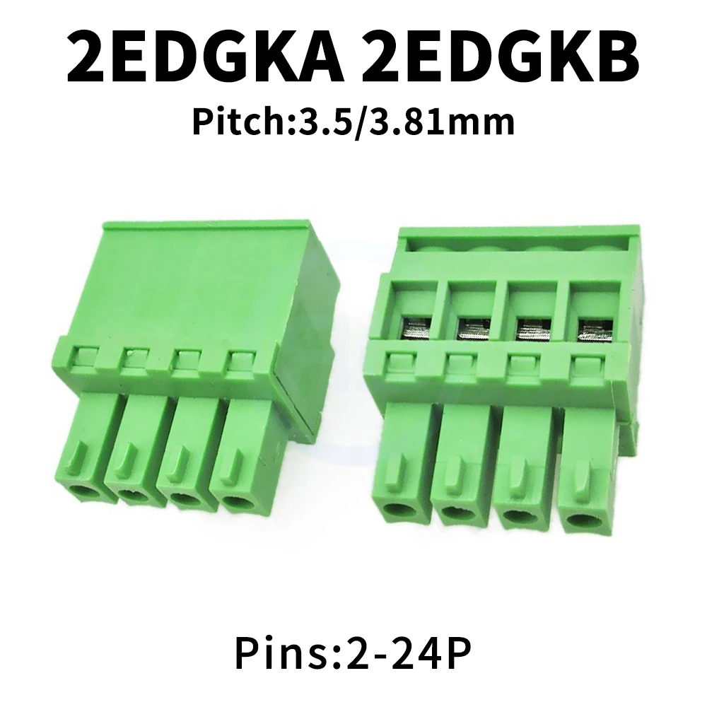 (10 peças) kf 2edgka 2edgkb 3.81mm 3.5mm passo saída lateral plugue vertical 15edgka 3.5 / 3.81 bloco terminal plug-in vertical 2-24 pinos