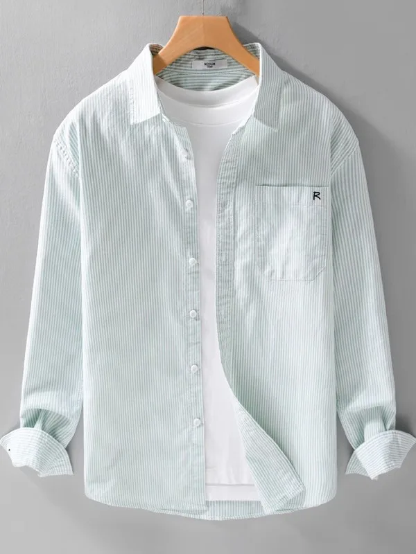 

Мужская тонкая рубашка свободного кроя с вертикальными полосками, модная, высококачественная, для весны и осени...