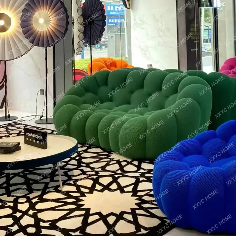 Shaping Cotton Pumpkin Shaped Sofa Designer Soft Bubble Arc Football Sofa Natural Light Luxury Throne Chair