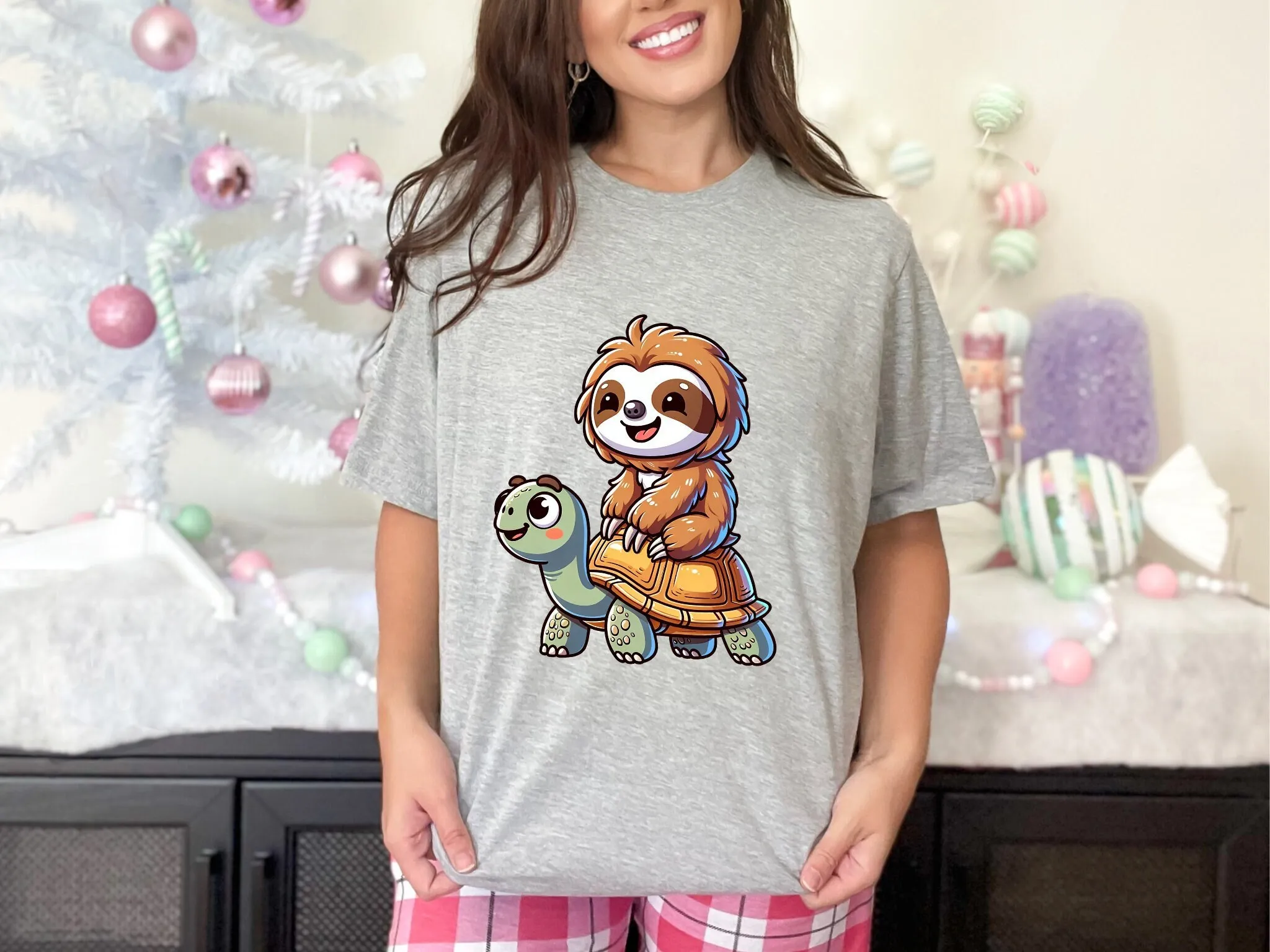 Cartoon Sloth Tortoise Ride T Shirt Cute Animal Fun Whimsical Nature Inspired for All Unique Trendy Top