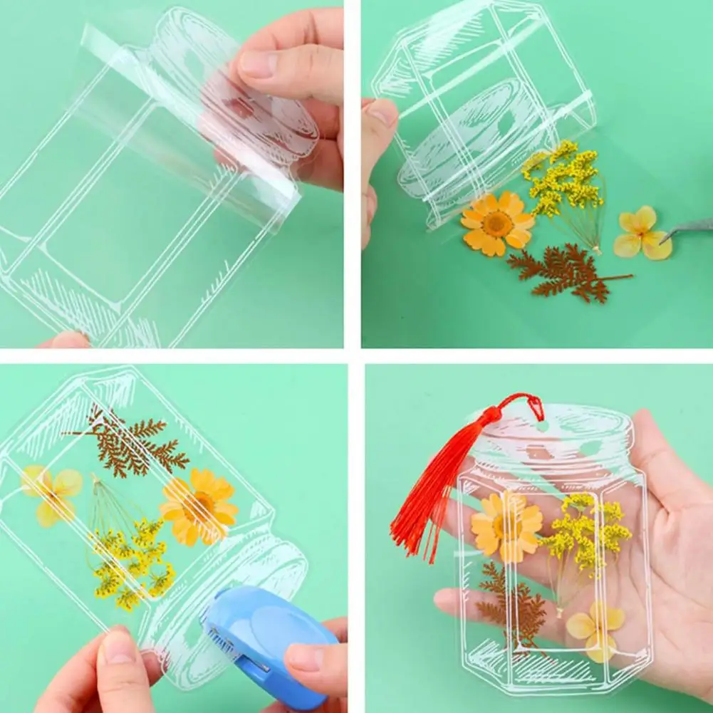 Penanda Buku Bunga Kering DIY Buatan Tangan, Penanda Buku Bunga Tekan Transparan, Stiker Stoples Transparan Perekat untuk Perlengkapan Buku