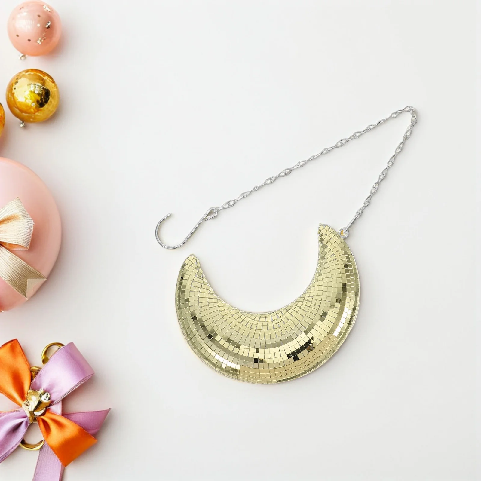 

Moon Shape Disco Ball Hanging Decor Glass Reflective Party Pendant Mirror Ball Decor for Disco Theme Room Decorations