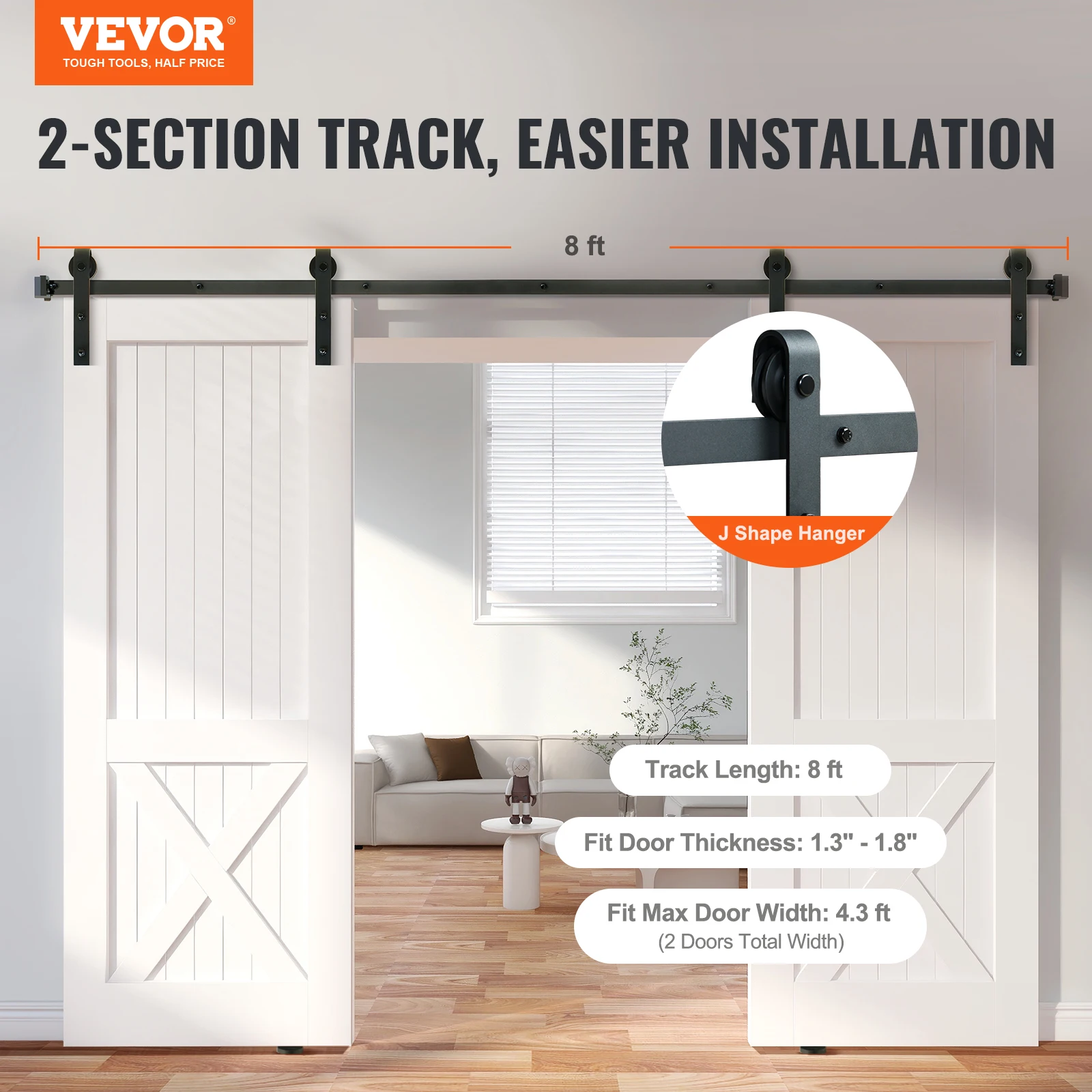 VEVOR 8/10FT Sliding Barn Door Hardware Kit 330LBS Heavy Duty Barn Door Track Kit for Doors with Smooth & Silent Pulley