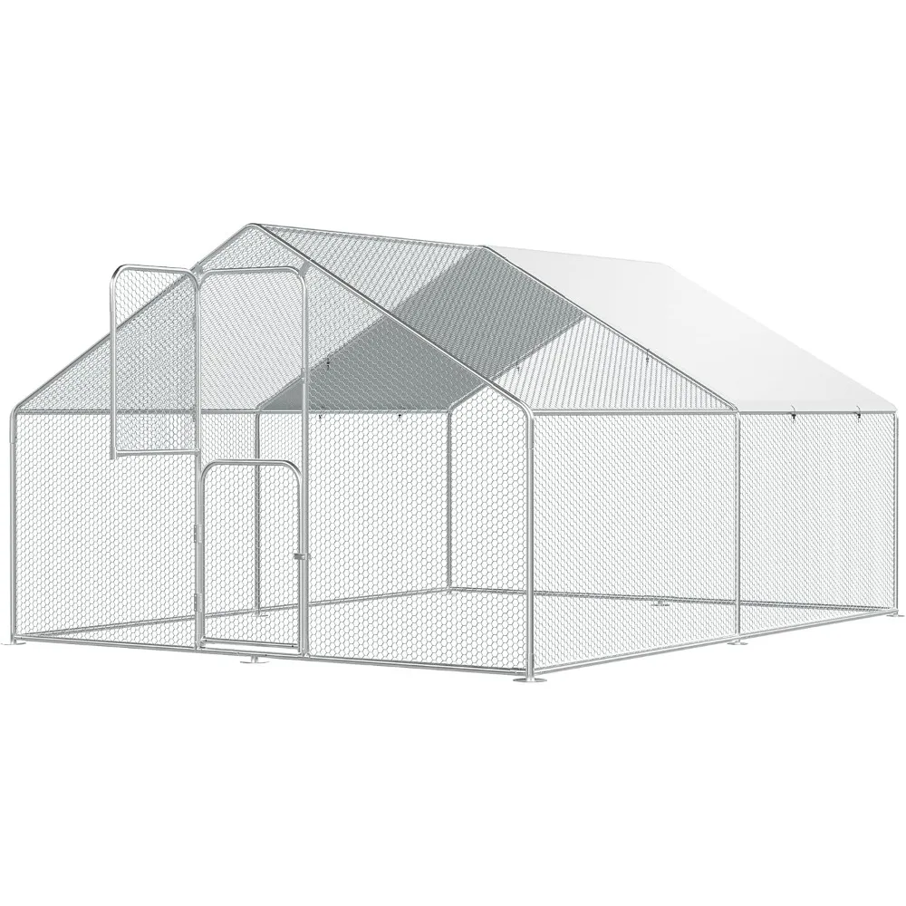 

Large Chicken Coop, for 20 Chickens Walk-in Chicken Run for Yard with Cover Pens Outdoor Metal Portable Chicken Tractor