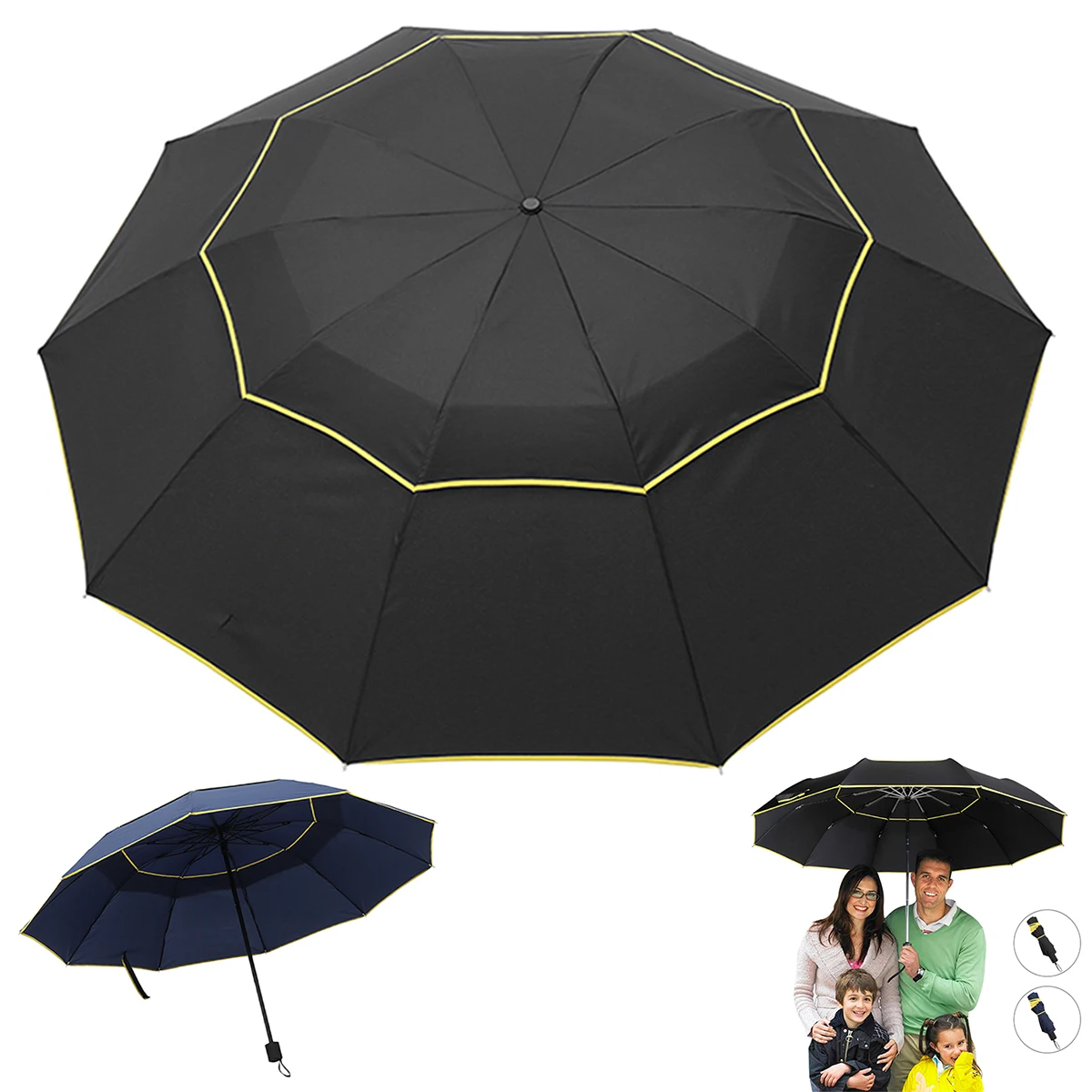 Folding Umbrella Large 10 Ribs Double Layer Manual Open Sun Rain Umbrellas Windproof Storm Proof for Outdoor Traveling Sporting