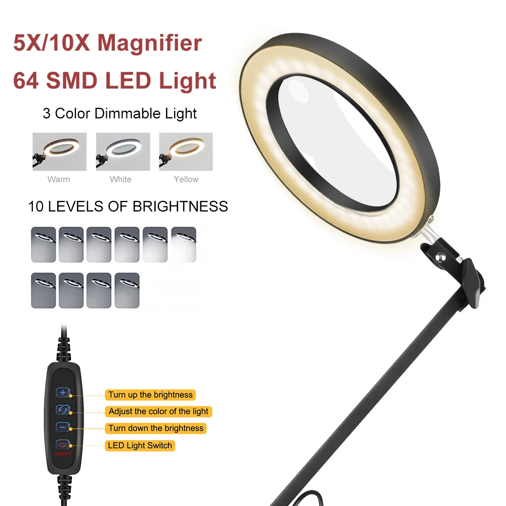 Langer schwingender Arm 10x/5x LED-Lupe 3 Farben beleuchtete Lupe Löt werkzeug Tisch lampe für enge Arbeit Reparatur