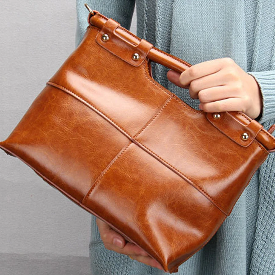 

Women Large-Capacity Oil-Wax Leather Handbag Top Handle Shoulder Cross body Bag Fashion Purses and Handbags Messenger Tote Bags