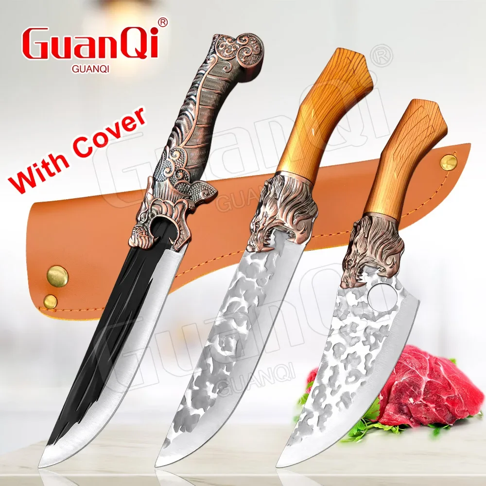 Handmade Forged Butcher Boning Knife Dragon Head Stainless Steel Kitchen Knife Fishing Accessories Hunting Knife With Holster