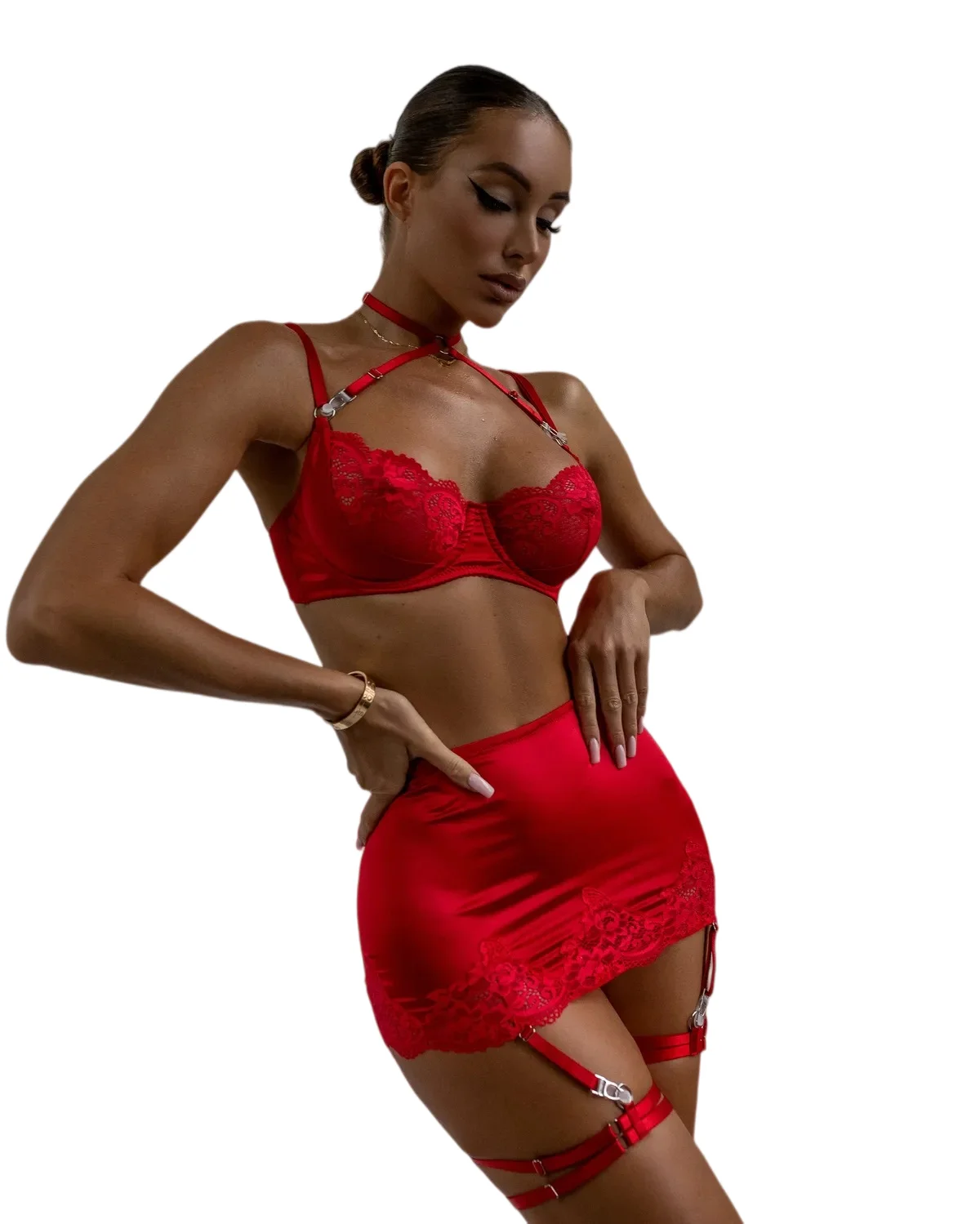 Krasapt Lace Patchwork Sheer Sexy Lingerie 4Pcs Set Sexi Woman Nightdress Suits Backless Hollow Out Bandage Erotic Adult Sex Set