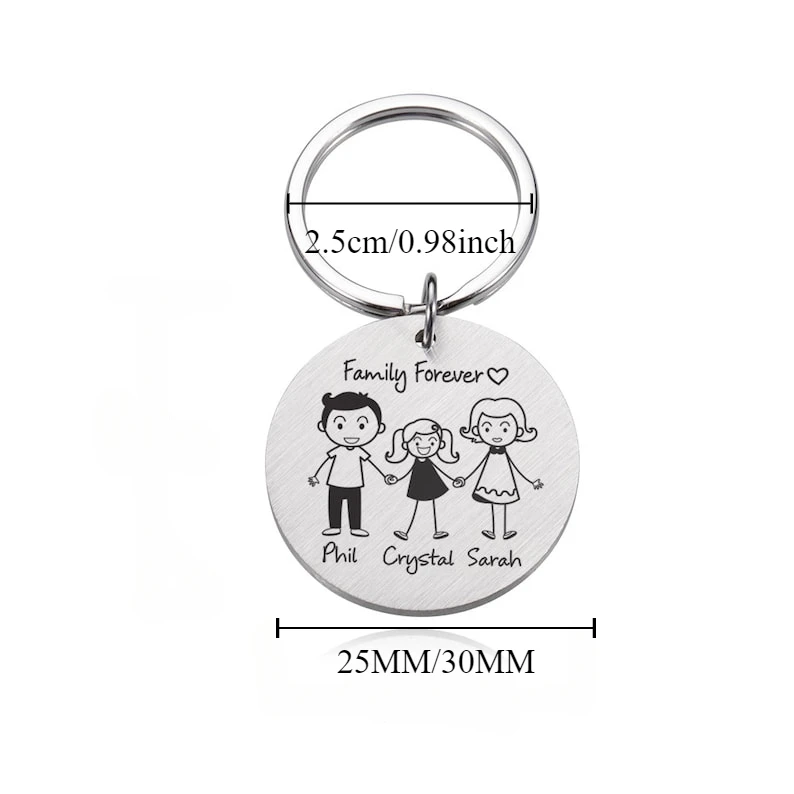 Customized Family Keychain Engraved Family Name Gifts for Parents and Children Personalized Penny Keyring for Mom and Dad